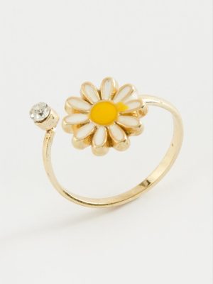 Papatya Mineli Taşlı Yüzük-Gümüş Rengi