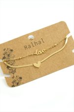 Kalp Love Yazılı Lüks Çelik Halhal-Sarı