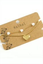 Kalp Lüks İnci Çelik Halhal-Sarı