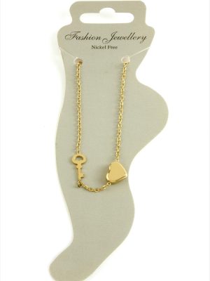 Kalp Kilit Lüks Çelik Halhal-Sarı