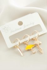 3 Adet Bulut Şimşek Zirkon Taşlı Küpe-Sarı - Görsel 2