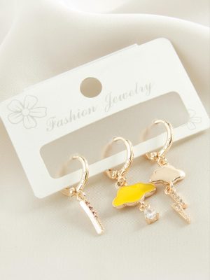 3 Adet Bulut Şimşek Zirkon Taşlı Küpe-Sarı