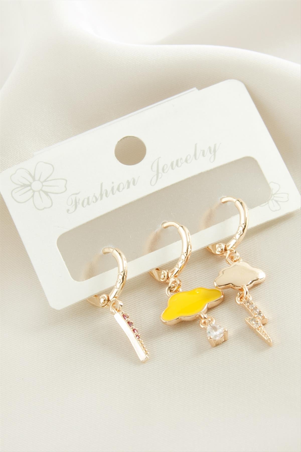 1207657_3-adet-bulut-simsek-zirkon-tasli-kupe-d-55ac.jpg 3 Adet Bulut Şimşek Zirkon Taşlı Küpe-Sarı - Görsel 1