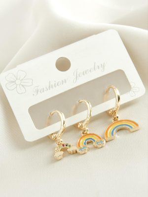 3 Adet Gökkuşağı Zirkon Taşlı Küpe-Sarı