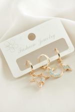 3 Adet Hilal Yıldız Zirkon Taşlı Küpe-Sarı