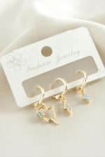 3 Adet Şimşek Zirkon Taşlı Küpe-Sarı - Görsel 2