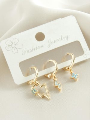 3 Adet Şimşek Zirkon Taşlı Küpe-Sarı