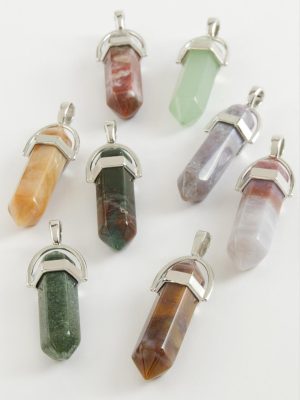 Karışık Akik Point Kolye Ucu-Renkli