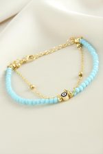 Nazar Zincir Kristal Bileklik-Açık Mavi - Görsel 2