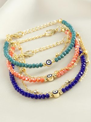 Nazar Zincir Kristal Bileklik-Açık Mavi