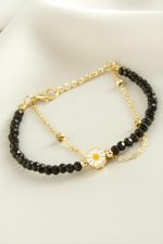 Papatya Zincir Kristal Bileklik-Siyah - Görsel 2