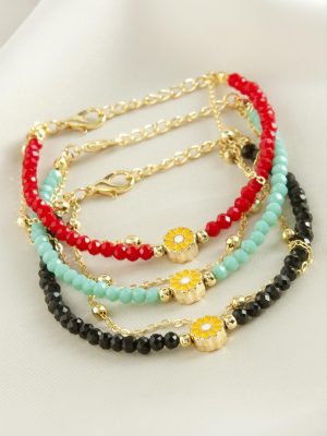 Papatya Zincir Kristal Bileklik-Siyah