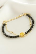 Papatya Zincir Kristal Bileklik-Siyah - Görsel 2