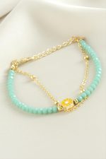 Papatya Zincir Kristal Bileklik-Turkuaz - Görsel 2