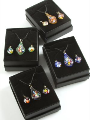 Cam Sanatı Murano Kutulu Set Kolye-Renkli