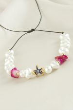 Deniz Yıldızı  Kırık Doğaltaşlı İnci Bileklik-Fuşya - Görsel 2