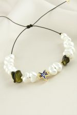 Deniz Yıldızı  Kırık Doğaltaşlı İnci Bileklik-Yeşil - Görsel 2