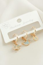 3 Adet Yonca Zirkon Taşlı Küpe-Sarı