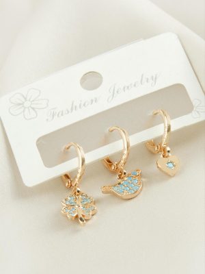 3 Adet Yonca Zirkon Taşlı Küpe-Sarı