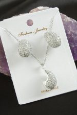 Oval Zirkon Taşlı Lüks Set Kolye-Gümüş Rengi - Görsel 2