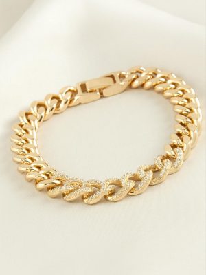 Xuping Düz Zincir Zirkon Taşlı Lüks Çelik Bileklik-Roz