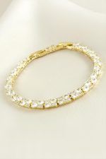 Xuping Dikdörtgen Zirkon Taşlı Lüks Çelik Bileklik-Sarı