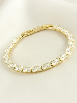 Xuping Dikdörtgen Zirkon Taşlı Lüks Çelik Bileklik-Sarı