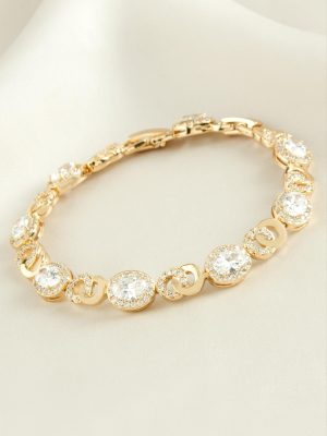 Xuping Oval Zirkon Taşlı Lüks Çelik Bileklik-Roz