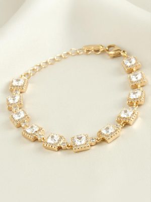 Xuping Kare Zirkon Taşlı Lüks Çelik Bileklik-Roz