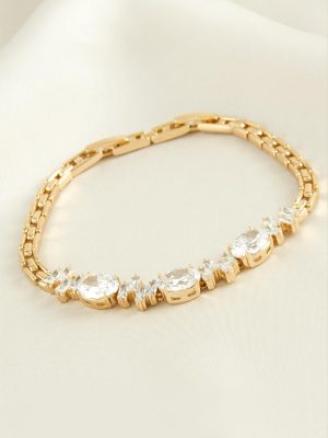 Xuping Oval Zirkon Taşlı Lüks Çelik Bileklik-Roz