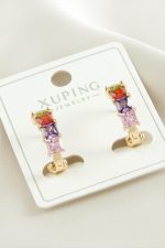 Xuping Zirkon Taşlı Lüks Çelik Küpe-Sarı