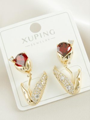 Xuping Orkide Zirkon Taşlı Lüks Çelik Küpe-Sarı