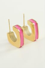 Kare Lüks Çelik Küpe-Pembe - Görsel 2