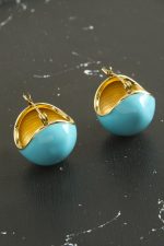 Oval Lüks Çelik Küpe-Mavi - Görsel 2