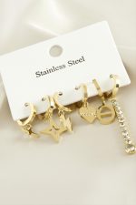 6 Adet Yıldız  Zirkon Taşlı Lüks Çelik Küpe-Sarı - Görsel 2