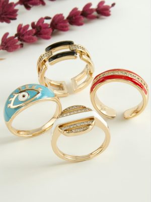 Xuping Karışık Mineli Lüks Çelik Yüzük-Renkli