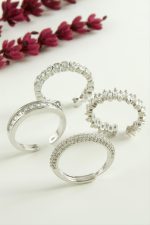 Karışık Lüks Baget Zirkon Taşlı Yüzük-Gümüş Rengi