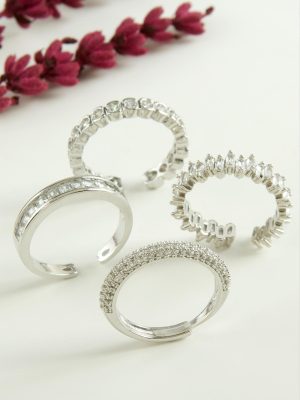 Karışık Lüks Baget Zirkon Taşlı Yüzük-Gümüş Rengi