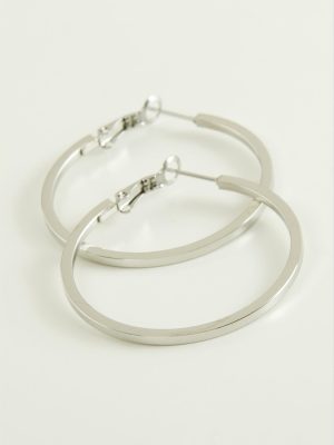 Ezme Lüks Çelik Halka Küpe 4 cm-Gümüş Rengi