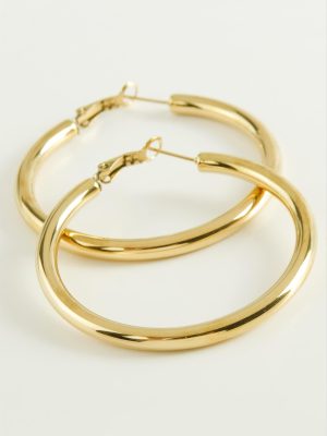 Boru Lüks Çelik Halka Küpe 5 cm-Sarı