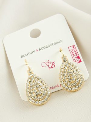 Oval Taşlı Klipsi Küpe-Sarı