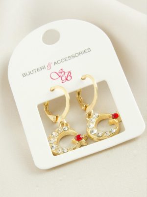 Ay Yıldız Taşlı Küpe-Sarı