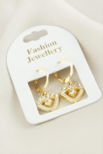 Ay Yıldız Taşlı Küpe-Sarı