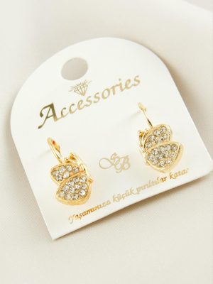 Kelebek Taşlı Klipsi Küpe-Sarı