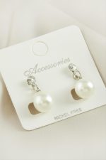 Yuvarlak İnci Taşlı Küpe-Gümüş Rengi