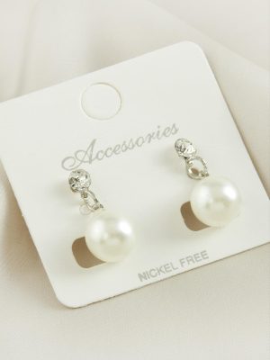 Yuvarlak İnci Taşlı Küpe-Gümüş Rengi