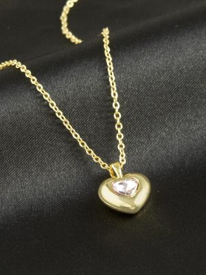 Kalp Taşlı Kolye-Sarı