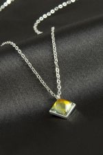 Kare Cam Kolye-Gümüş Rengi - Görsel 2