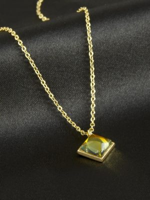 Kare Cam Kolye-Gümüş Rengi