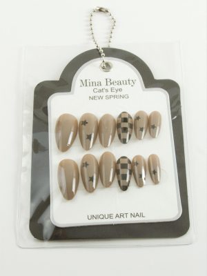 Desenli Mina Beauty Kedi Gözü Takma Tırnak-Krem